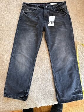 Zara ZW Collection Black Washed Straight Jeans. Size 12. NWT
